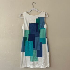 White Dress with Blue and Green Blocks